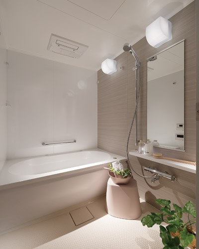 Bathing-wash room.  [bathroom] Adopt a bracket lighting to produce a bathroom space with a gentle light. It will produce a more relaxing time.