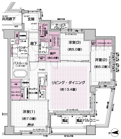 Floor: 3LDK + 2WIC + N + SC, the area occupied: 78.2 sq m