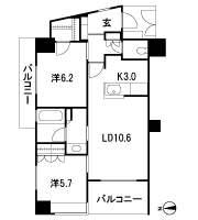 Floor: 2LDK + WIC, the occupied area: 58.15 sq m