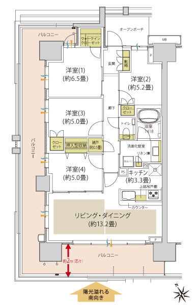 A type 4LDK + N + WIC occupied area / 85.79 sq m , Balcony area / 40.46 sq m  ※ N = storeroom, WIC = walk-in closet