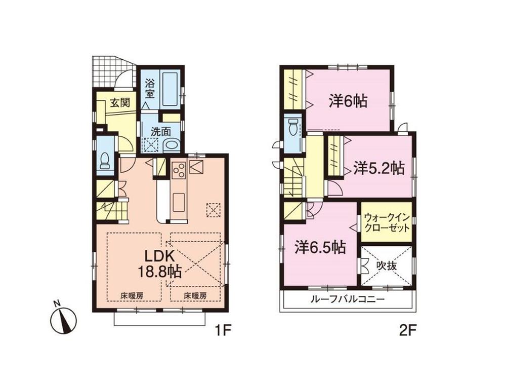 Floor plan. (Building 2), Price 41,600,000 yen, 3LDK, Land area 90.61 sq m , Building area 89.43 sq m