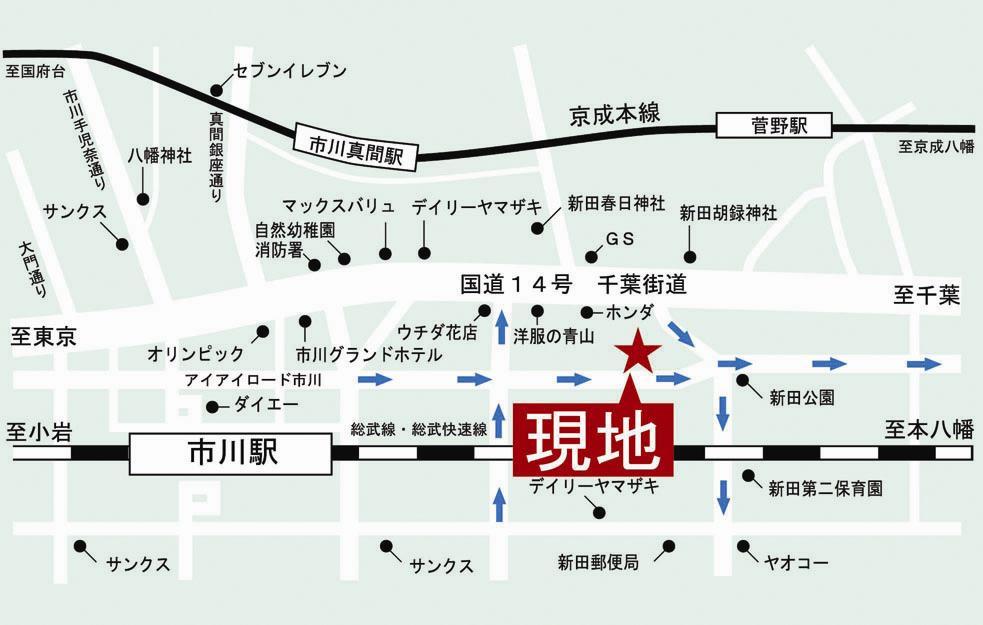 Local guide map. Walk from Ichikawa Station 8 minutes, Good day in a quiet residential area