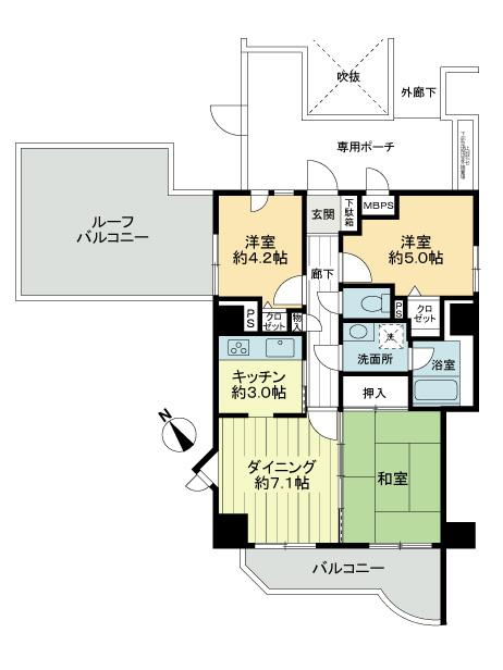Floor plan. 3DK, Price 27,800,000 yen, Occupied area 59.68 sq m , Balcony area 6.81 sq m