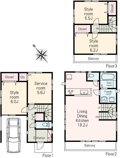 Floor plan. 36,800,000 yen, 3LDK+S, Land area 68.69 sq m , Building area 110.17 sq m