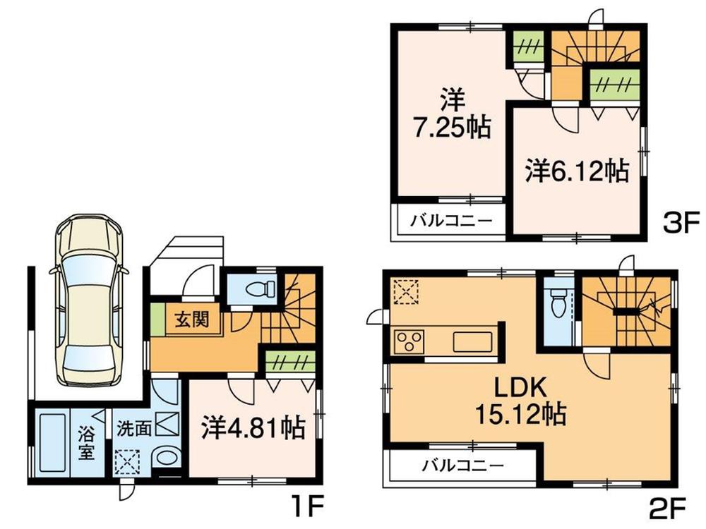 Floor plan. 33,800,000 yen, 3LDK, Land area 57.42 sq m , Building area 90.87 sq m floor plan