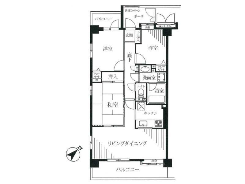 Floor plan. 3LDK, Price 26,800,000 yen, Occupied area 64.05 sq m , Balcony area 12.4 sq m