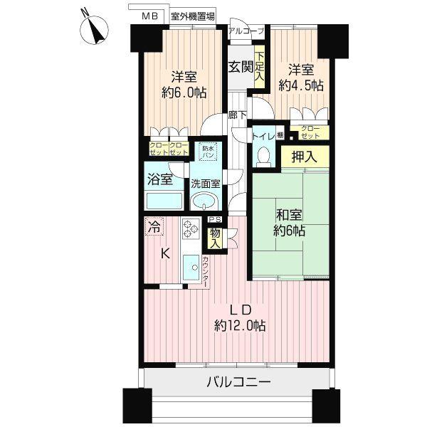 Floor plan. 3LDK, Price 23,990,000 yen, Occupied area 68.39 sq m , Balcony area 10.68 sq m