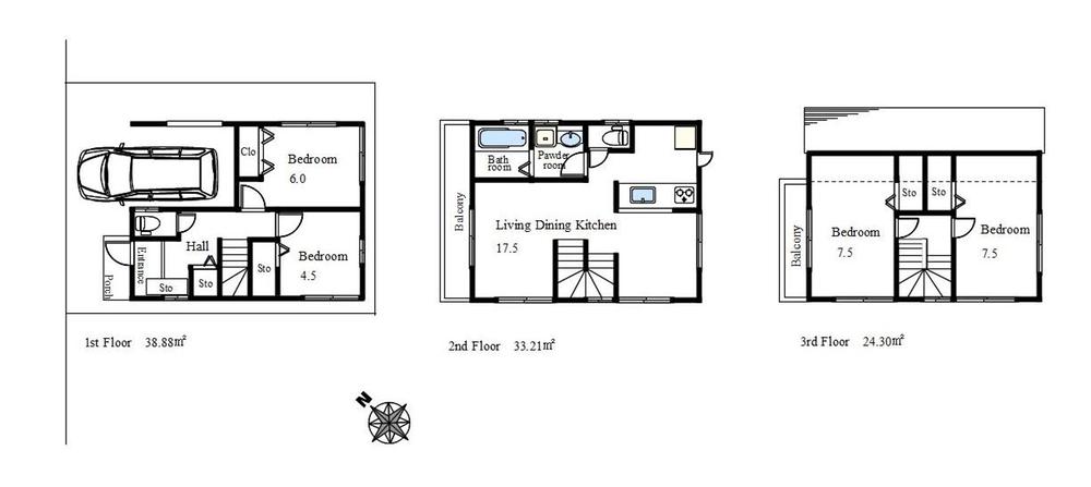 Floor plan. 43,800,000 yen, 4LDK, Land area 67.37 sq m , Building area 112.59 sq m 1 Building Floor Plan