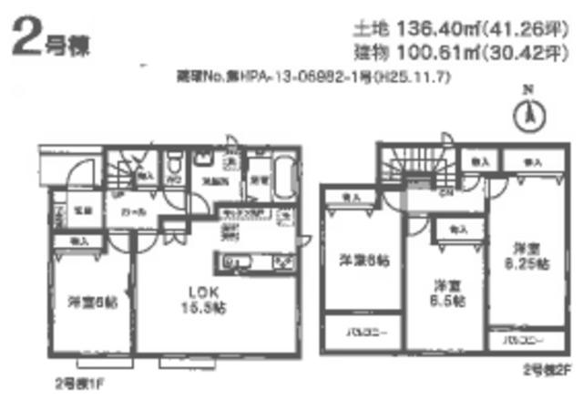 Floor plan. (Building 2), Price 25,800,000 yen, 4LDK, Land area 136.4 sq m , Building area 100.61 sq m