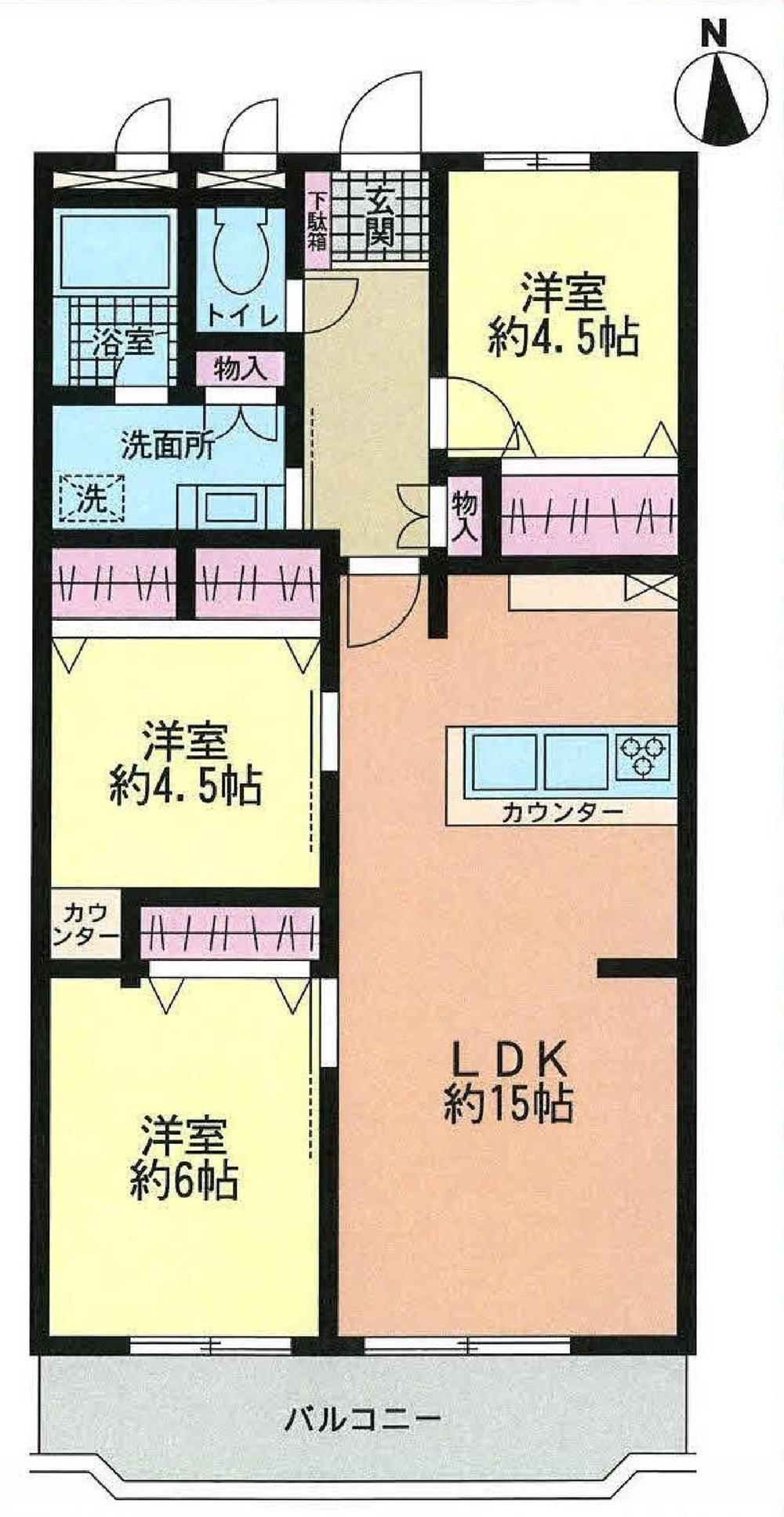 Floor plan. 3LDK, Price 23.8 million yen, Occupied area 71.61 sq m , Balcony area 6.72 sq m