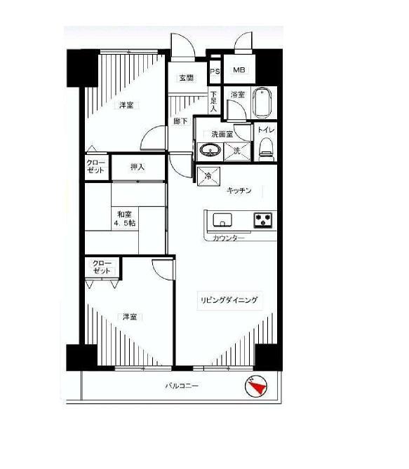 Floor plan. 3LDK, Price 22,800,000 yen, Occupied area 66.81 sq m , Balcony area 9.76 sq m