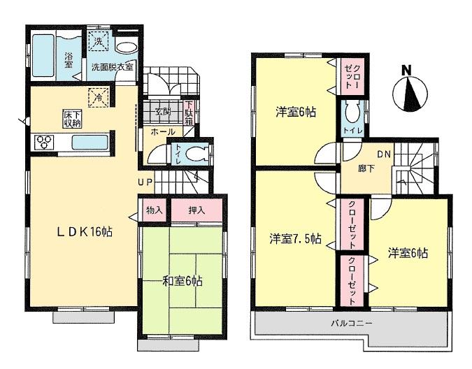 Floor plan. 31,800,000 yen, 4LDK, Land area 168.74 sq m , Building area 96.05 sq m south-facing living spacious 16 Pledge, Up to 22 Pledge Continuing Japanese-style room