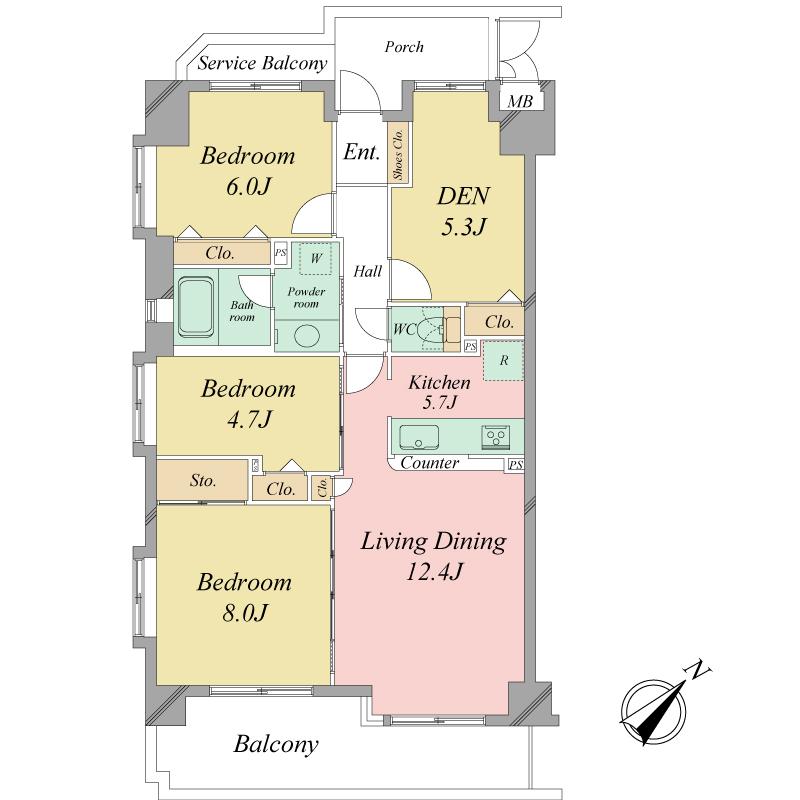 Floor plan. 3LDK + S (storeroom), Price 34,800,000 yen, Occupied area 82.57 sq m , Balcony area 15.3 sq m