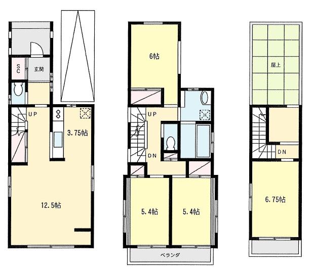 Floor plan. 39,700,000 yen, 4LDK, Land area 83.72 sq m , Building area 101.22 sq m rooftop Sky balcony spacious 4LDK new construction designer House
