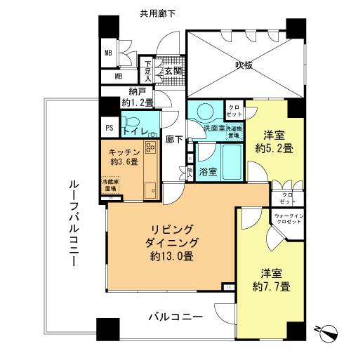 Floor plan. 2LDK, Price 45,800,000 yen, Occupied area 69.16 sq m , Balcony area 10 sq m floor plan