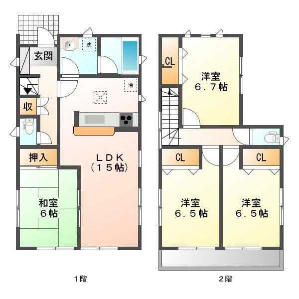 Floor plan. (Building 2), Price 41,800,000 yen, 4LDK, Land area 115.68 sq m , Building area 93.55 sq m