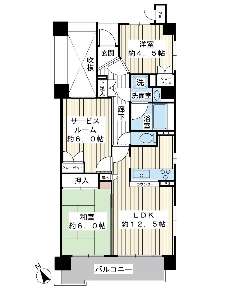 Floor plan. 2LDK + S (storeroom), Price 28.8 million yen, Footprint 66.1 sq m , Balcony area 7.28 sq m southwest southeast corner room