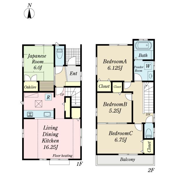 Floor plan. (1 Building), Price 34,800,000 yen, 4LDK, Land area 121.94 sq m , Building area 96.26 sq m