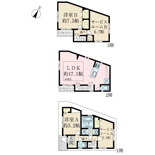 Floor plan. (F Building), Price 41,800,000 yen, 2LDK+2S, Land area 69.02 sq m , Building area 92.12 sq m