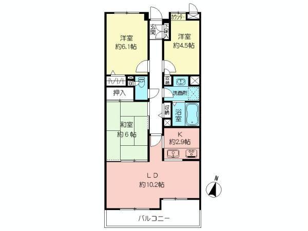 Floor plan. 3LDK, Price 29,800,000 yen, Occupied area 68.49 sq m , Balcony area 7.42 sq m Floor