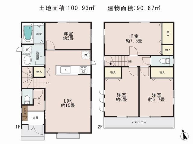 Floor plan. 29,800,000 yen, 4LDK, Land area 100.93 sq m , Building area 90.67 sq m