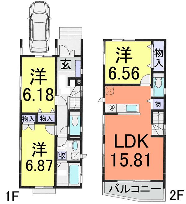 Floor plan. 41,800,000 yen, 3LDK, Land area 91.07 sq m , Building area 83.58 sq m