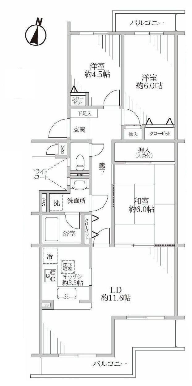 Floor plan. 3LDK, Price 17,990,000 yen, Occupied area 71.53 sq m , Balcony area 11.65 sq m