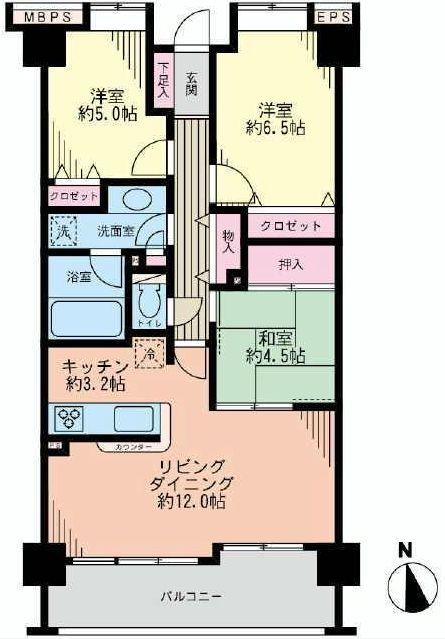Floor plan. 3LDK, Price 24,900,000 yen, Occupied area 70.64 sq m , Balcony area 10.49 sq m