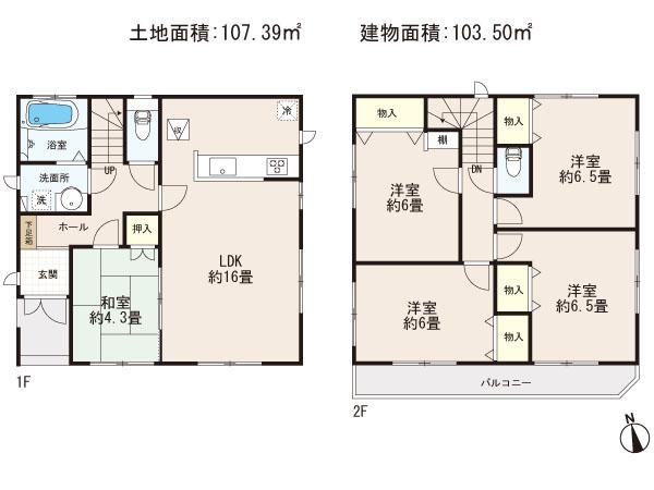 Floor plan. (Building 2), Price 31,800,000 yen, 5LDK, Land area 107.39 sq m , Building area 103.5 sq m