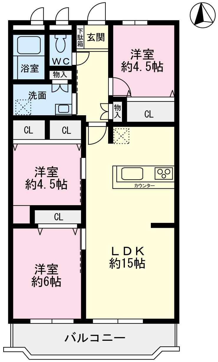 Floor plan. 3LDK, Price 24,800,000 yen, Occupied area 71.61 sq m , Balcony area 6.72 sq m