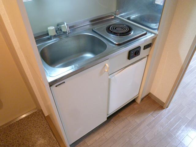 Kitchen. Electric stove and a mini fridge