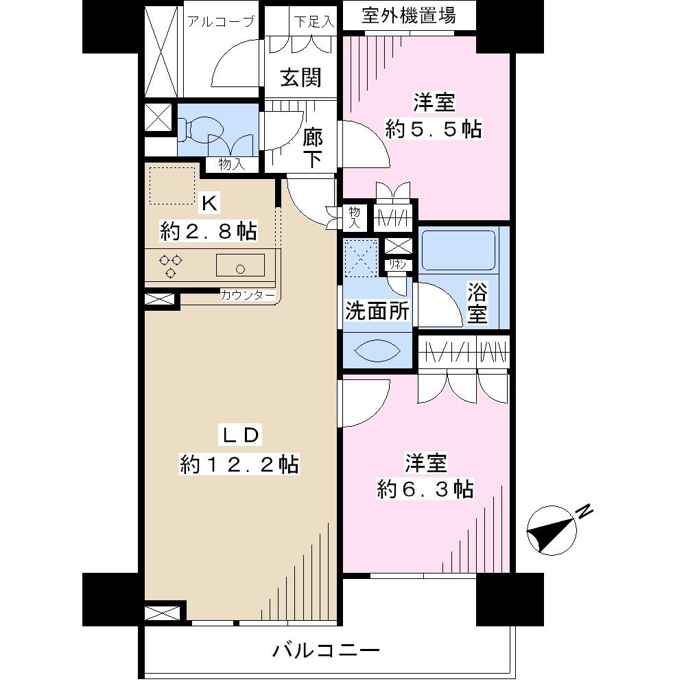 Floor plan. 2LDK, Price 38,300,000 yen, Occupied area 58.21 sq m , Balcony area 7.75 sq m