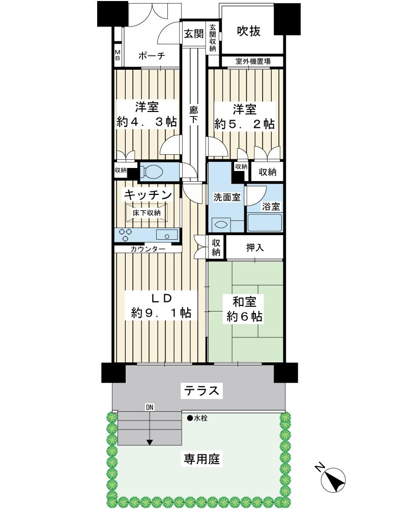 Floor plan. 3LDK, Price 32,900,000 yen, Occupied area 62.98 sq m private garden 3LDK