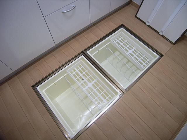Kitchen. Kitchen floor with storage