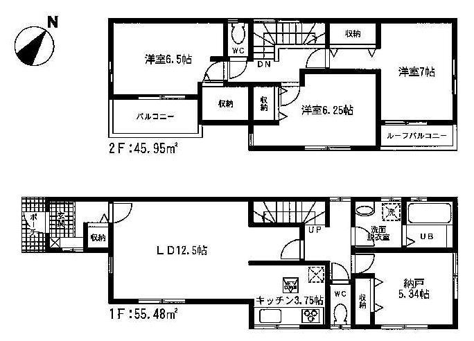 Floor plan. (1 Building), Price 40,800,000 yen, 4LDK, Land area 99.96 sq m , Building area 101.43 sq m