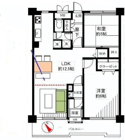 Floor plan. 2LDK, Price 18,800,000 yen, Occupied area 60.89 sq m