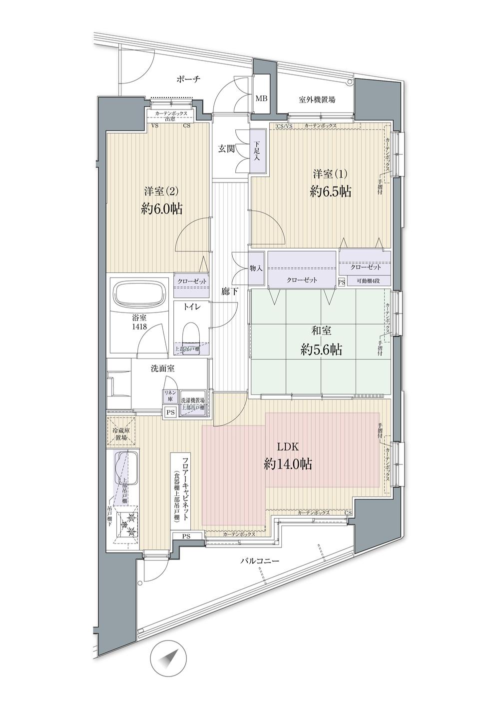 Floor plan. 3LDK, Price 43 million yen, Occupied area 70.74 sq m , Balcony area 9.53 sq m popular counter kitchen, Because of the standard floor plan, Reform will be various thought.