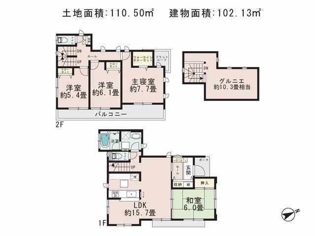 Floor plan. (Building 2), Price 34,800,000 yen, 4LDK, Land area 110.5 sq m , Building area 102.13 sq m