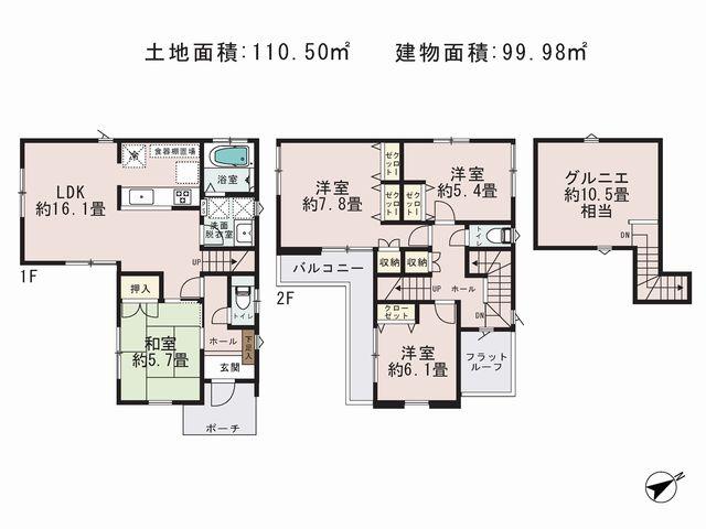 Floor plan. (6 Building), Price 33,800,000 yen, 4LDK, Land area 110.5 sq m , Building area 99.98 sq m