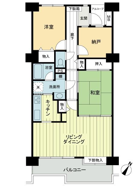 Floor plan. 2LDK + S (storeroom), Price 23.8 million yen, Footprint 74.8 sq m , Balcony area 6.59 sq m