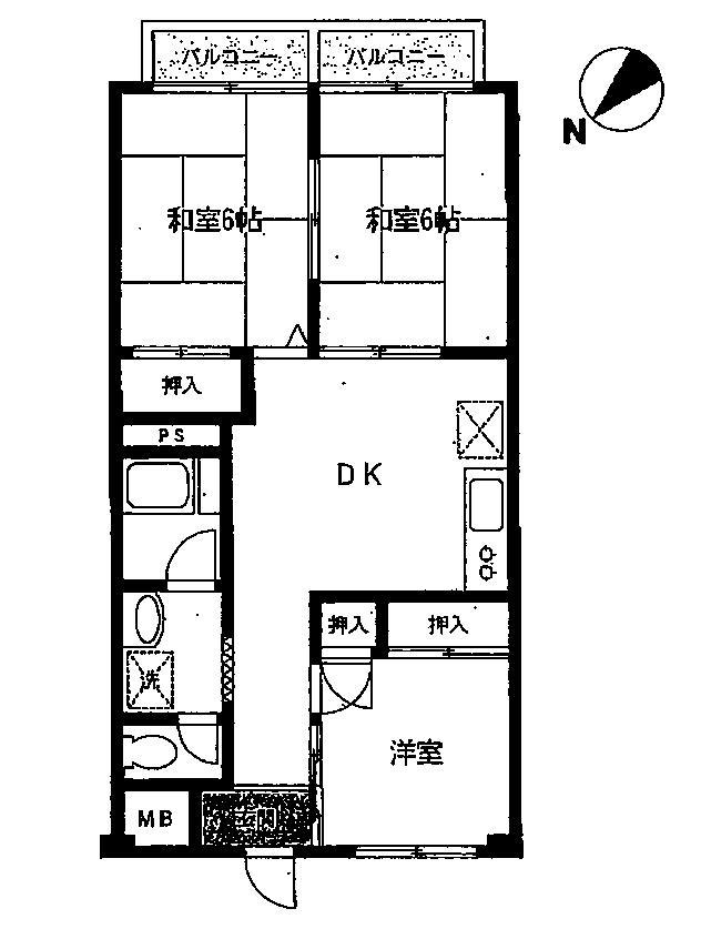 Floor plan. 3DK, Price 12.8 million yen, Footprint 56.7 sq m , Balcony area 5.4 sq m