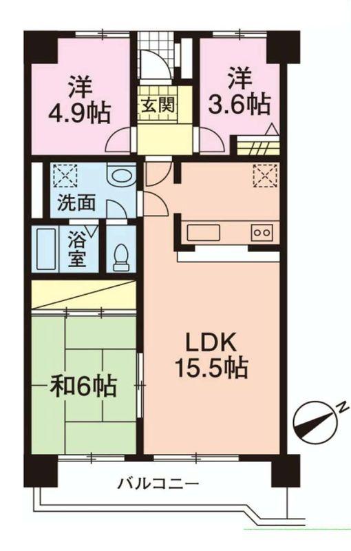 Floor plan. 3LDK, Price 14.9 million yen, Occupied area 65.95 sq m , Balcony area 7.98 sq m floor plan 3LDK