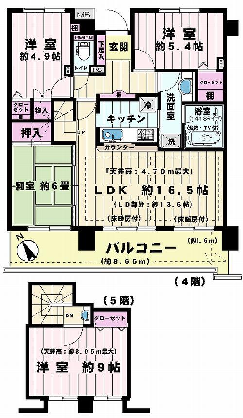 Floor plan. 4LDK, Price 29,800,000 yen, Occupied area 88.84 sq m , Balcony area 14.32 sq m