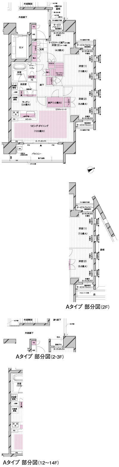 Floor: 2LDK + S + N + WIC (2 ・ 3rd floor) / 3LDK+N+WIC(4 ~ 14 floor), the occupied area: 76.95 sq m, Price: TBD