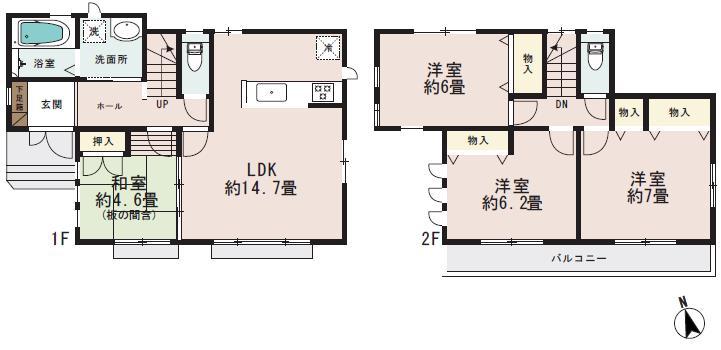 Floor plan. (1 Building), Price 32,800,000 yen, 4LDK, Land area 108.15 sq m , Building area 92.74 sq m