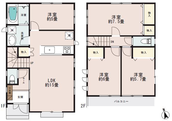 Floor plan. (Building 2), Price 29,800,000 yen, 4LDK, Land area 100.93 sq m , Building area 90.67 sq m