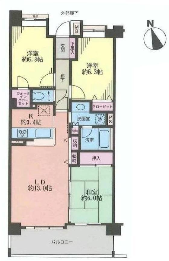 Floor plan. 3LDK, Price 29,800,000 yen, Occupied area 76.11 sq m , Balcony area 11.7 sq m