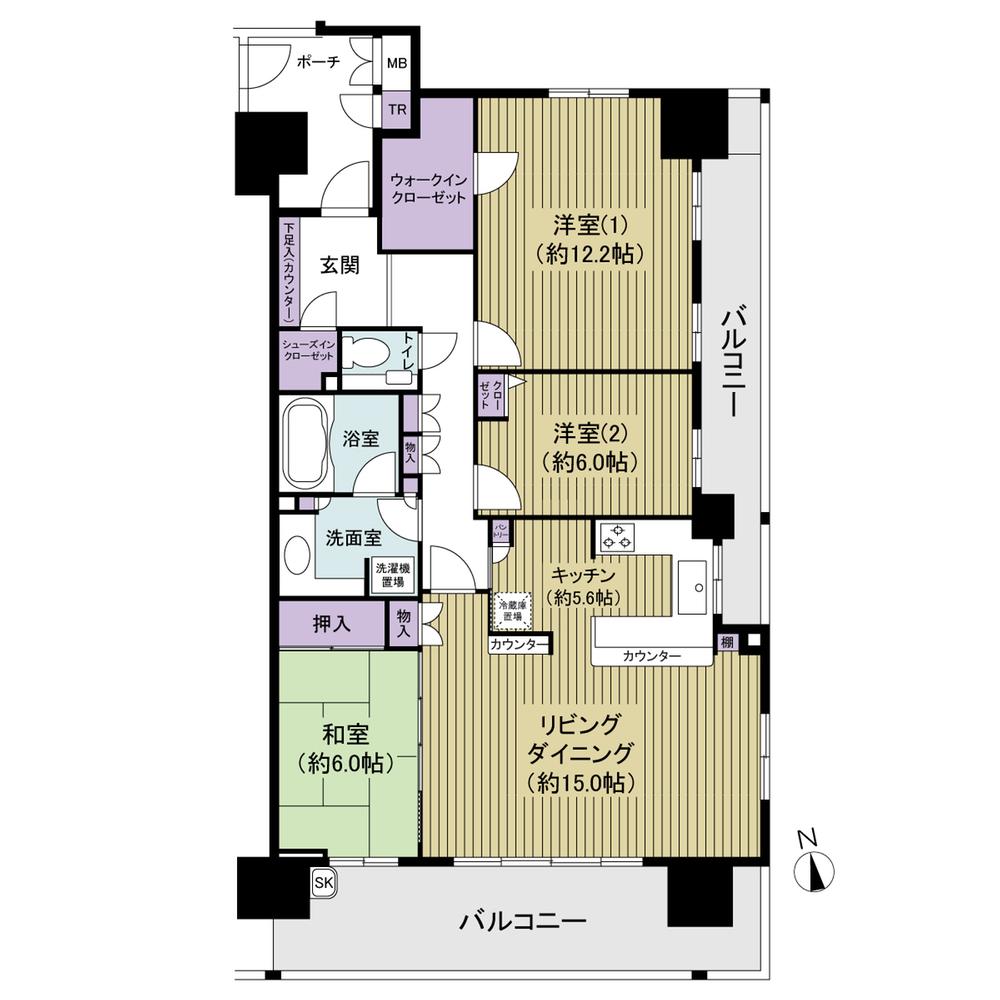 Floor plan. 3LDK, Price 46,800,000 yen, Footprint 104.95 sq m , Balcony area 27 sq m