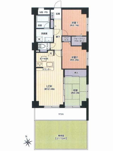 Floor plan. 3LDK, Price 21,800,000 yen, Occupied area 72.54 sq m