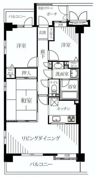 Floor plan. 3LDK, Price 26,800,000 yen, Occupied area 64.05 sq m , Balcony area 12.4 sq m
